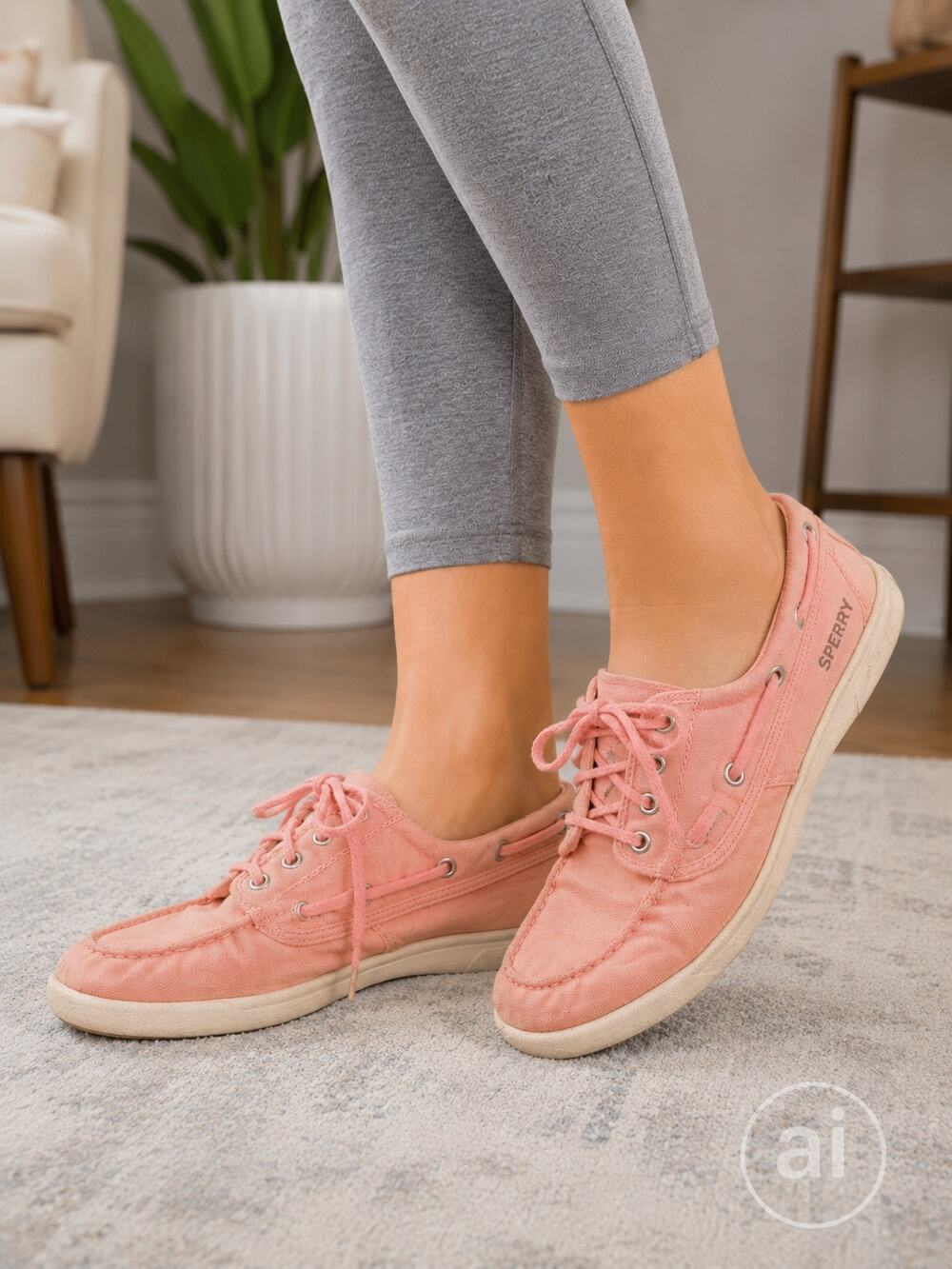 Sperry Women's Pink Canvas Boat Shoes Lace Up Casual Comfort Flats Size 7.5 M